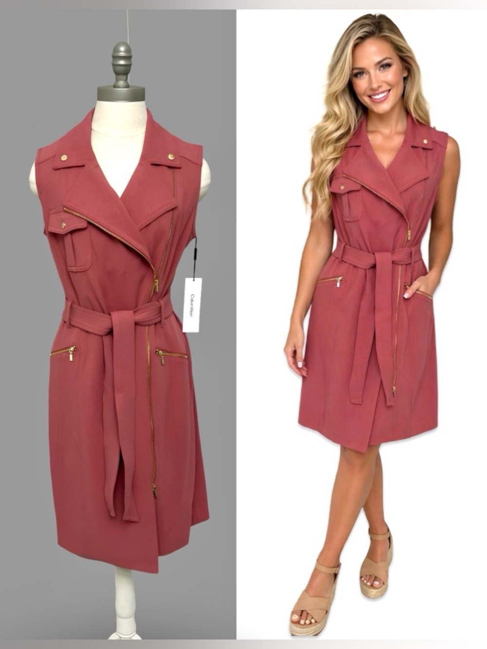 ABSOLUTELY STUNNING✨NWT✨Calvin Klein Sleeveless Stretch Moto Dress